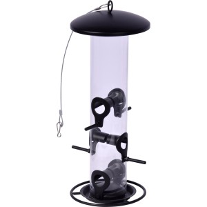 Dobar Vogelfutterspender mit Acrylglasröhre und Anflugringen, Ø 14x37 cm. Futtersäule für Wildvögel.