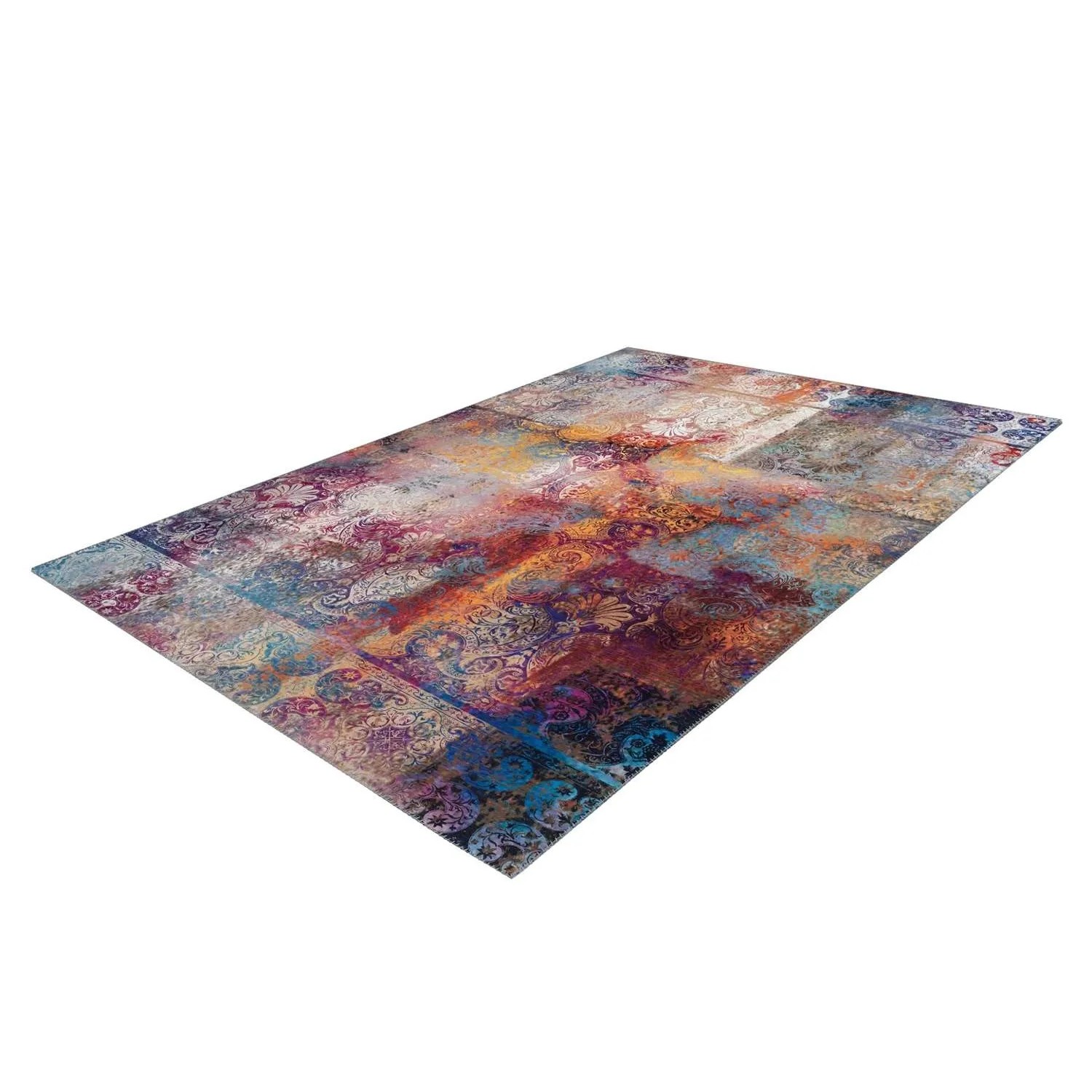 MeGusta Flachflor Teppich 80x150 cm mit Multi Vintage Patchwork Design.