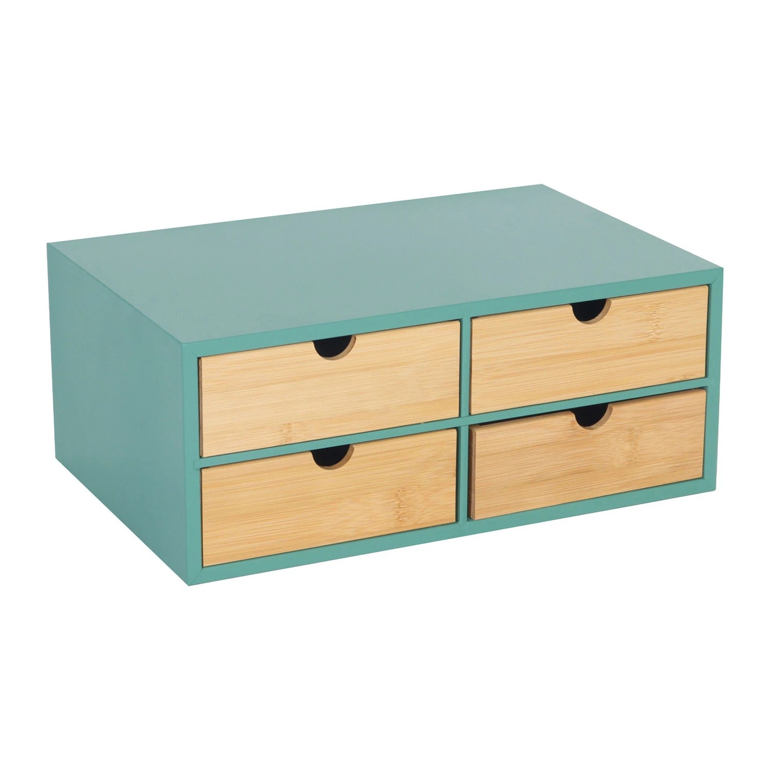 Relaxdays Schreibtisch Organizer Bambus MDF Mint Natur mit 4 Schubladen 14 cm x 33 cm x 21 cm 2,4 kg