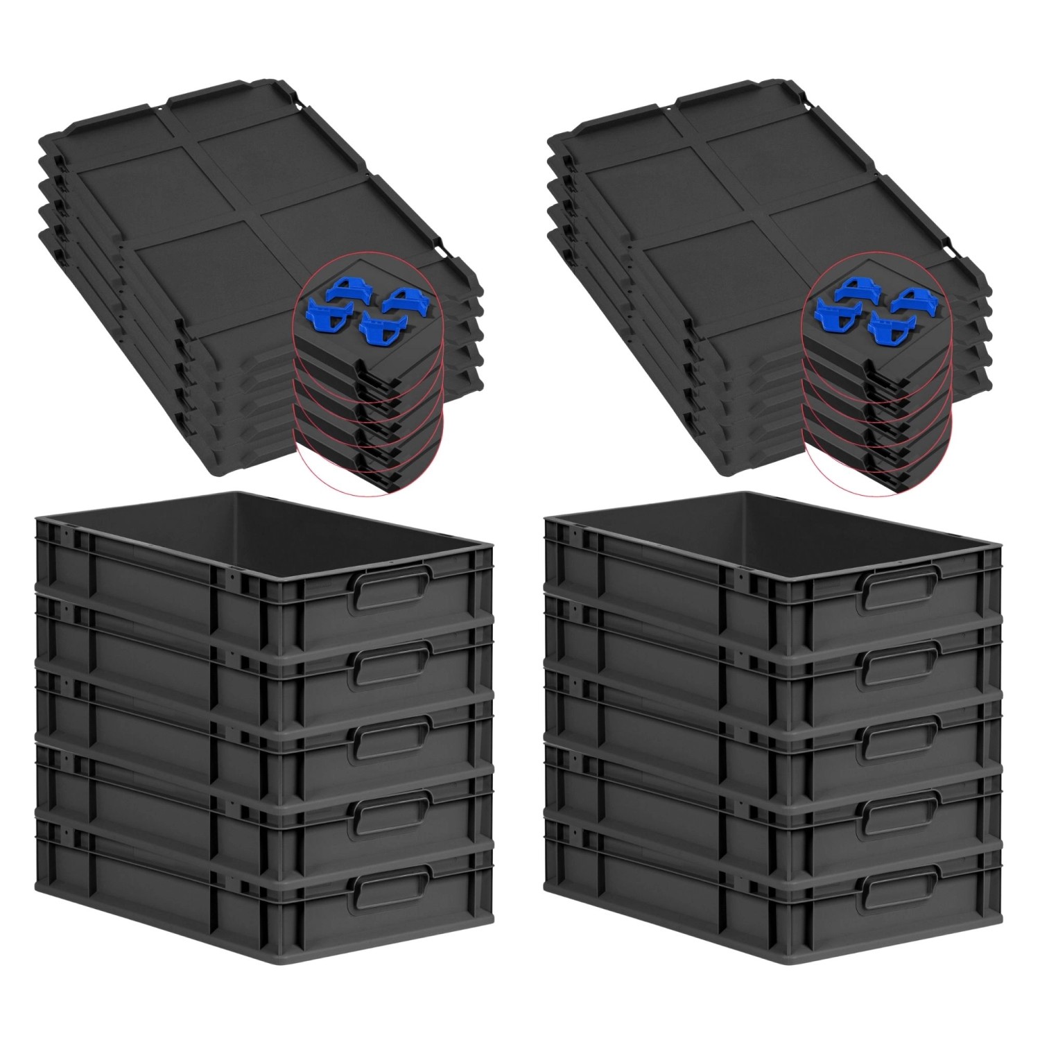 PROREGAL SparSet 10x Eurobox Nextgen Grip Mit Auflagedeckel Und Blauen Vers günstig online kaufen