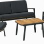 4-teiliges Lounge-Set Olary aus Akazienholz und schwarzem Aluminium mit grauen Kissen.