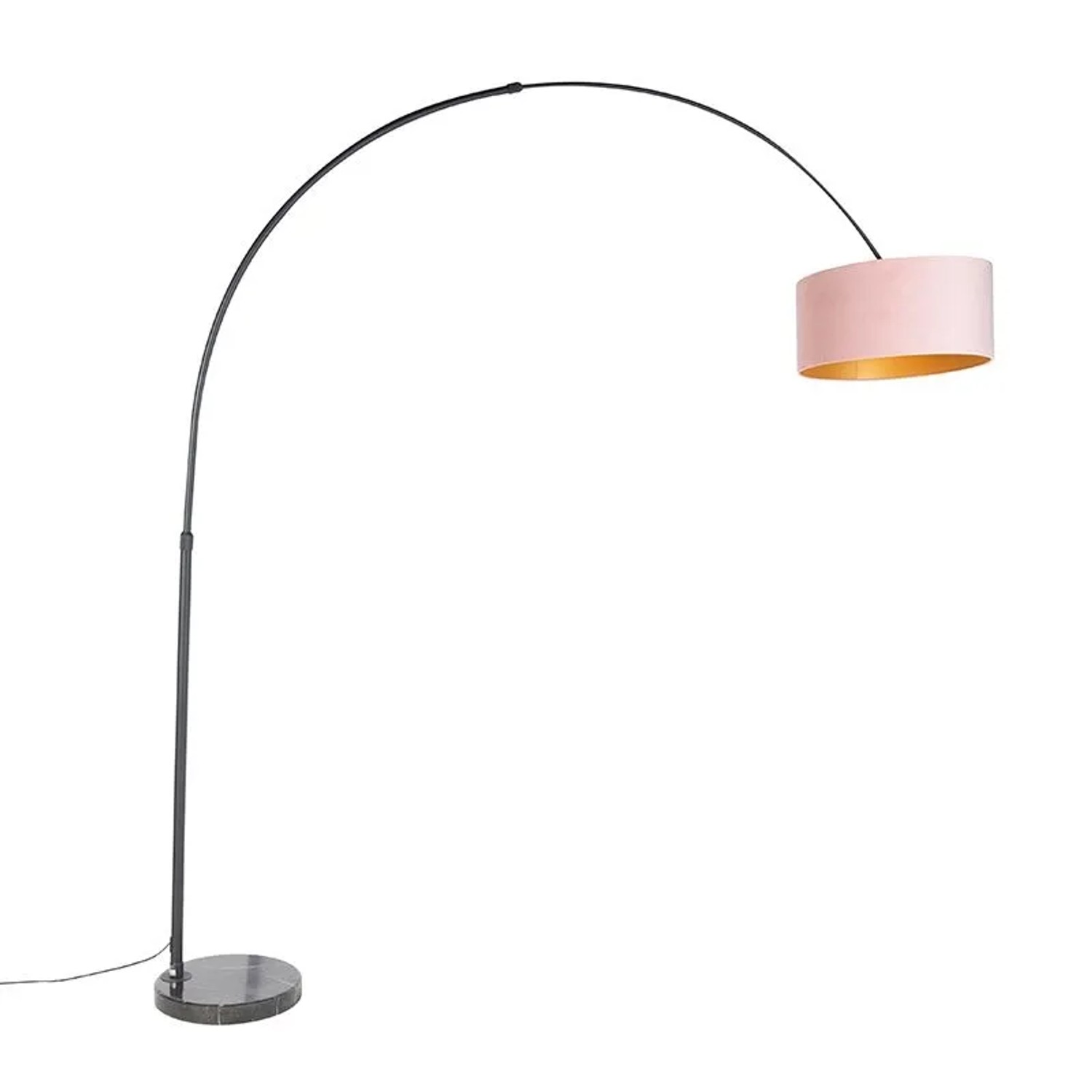QAZQA Bogenleuchte Samt-Schirm Schwarz-pink mit Gold 50 cm XXL