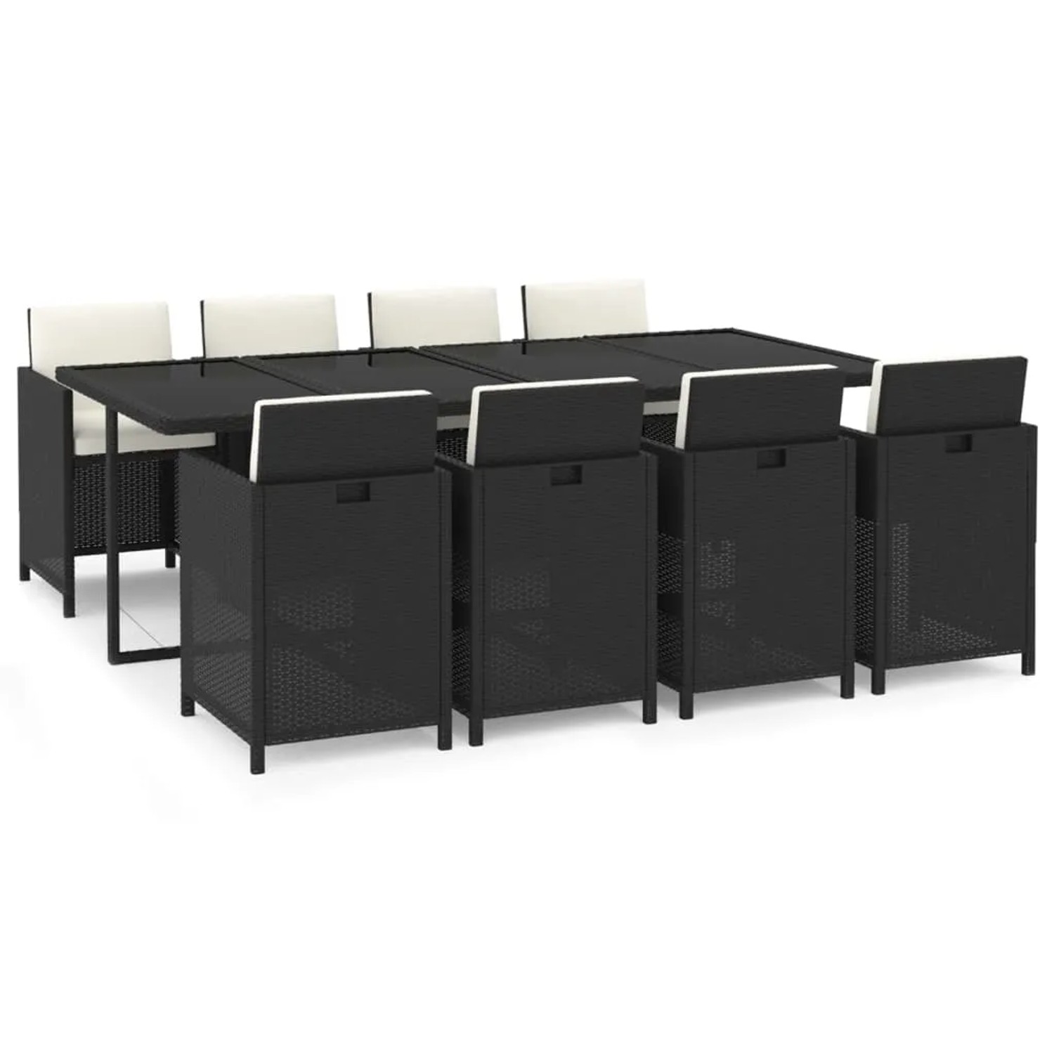 vidaXL 9-Tlg Garten-Essgruppe mit Kissen Poly Rattan Schwarz 3095557