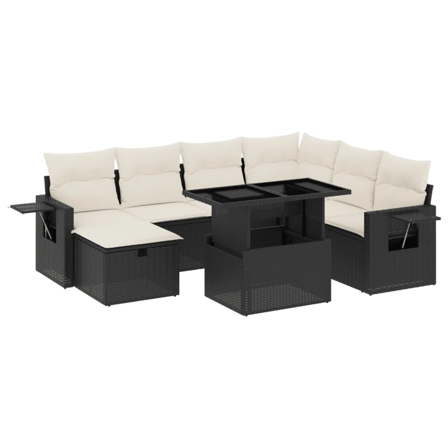vidaXL 8-Tlg Garten-Sofagarnitur mit Kissen Schwarz Poly Rattan 3274996