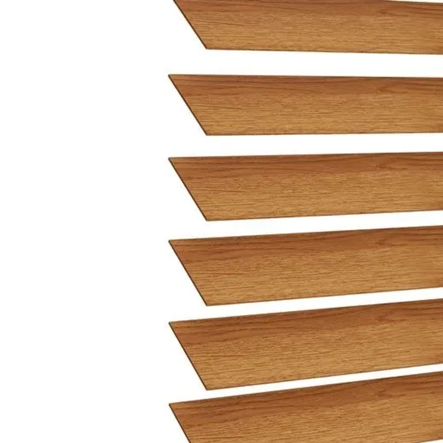 Sekey Holzjalousie: Geneigte 35mm Lamellen in Walnussholzoptik mit feiner Maserung.