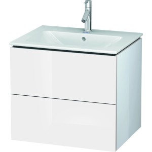 Duravit L-Cube Waschbeckenunterschrank, weiß hochglanz, 62 cm breit, mit zwei Schubladen.