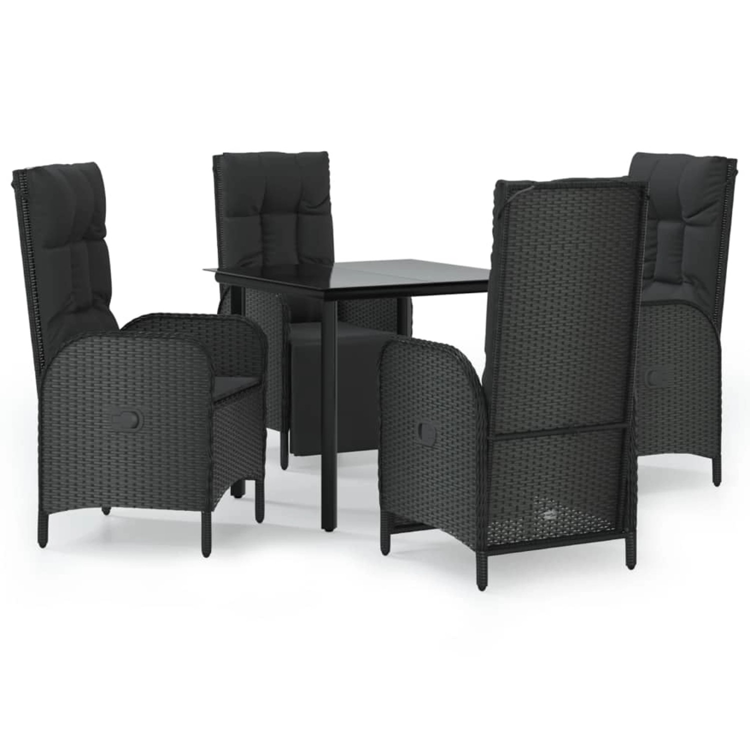 vidaXL 5-Tlg Garten-Essgruppe mit Kissen Schwarz Poly Rattan 3185195