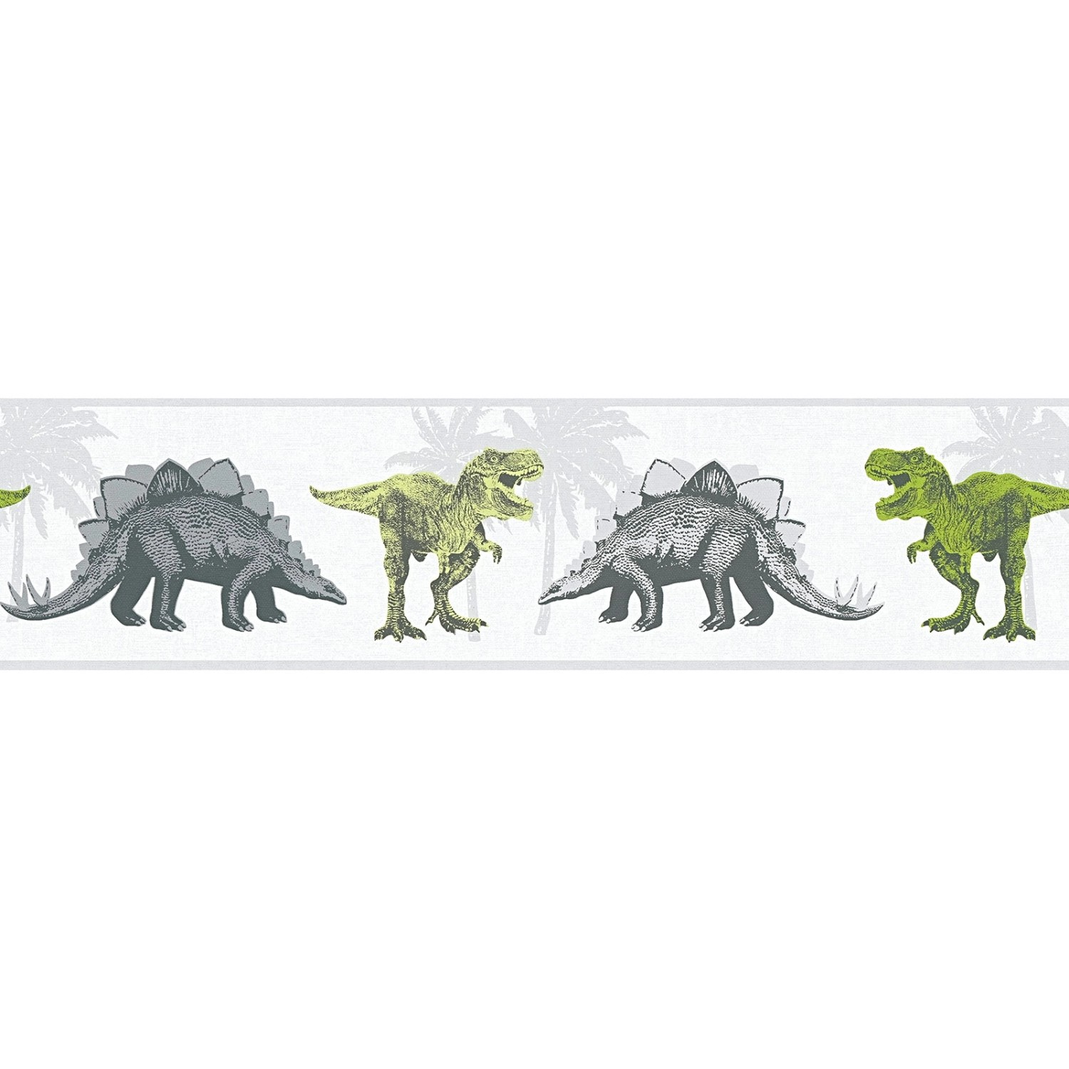Bricoflor Dino Tapete als Bordüre Kinderzimmer Tapetenbordüre mit Dinosaurier in Grün und Grau Kinder Tapetenborte Ideal
