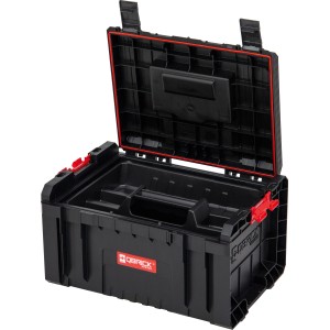 Offener Qbrick System Pro Werkzeugkoffer, 24x45x33,4 cm, schwarz mit roter Dichtung.