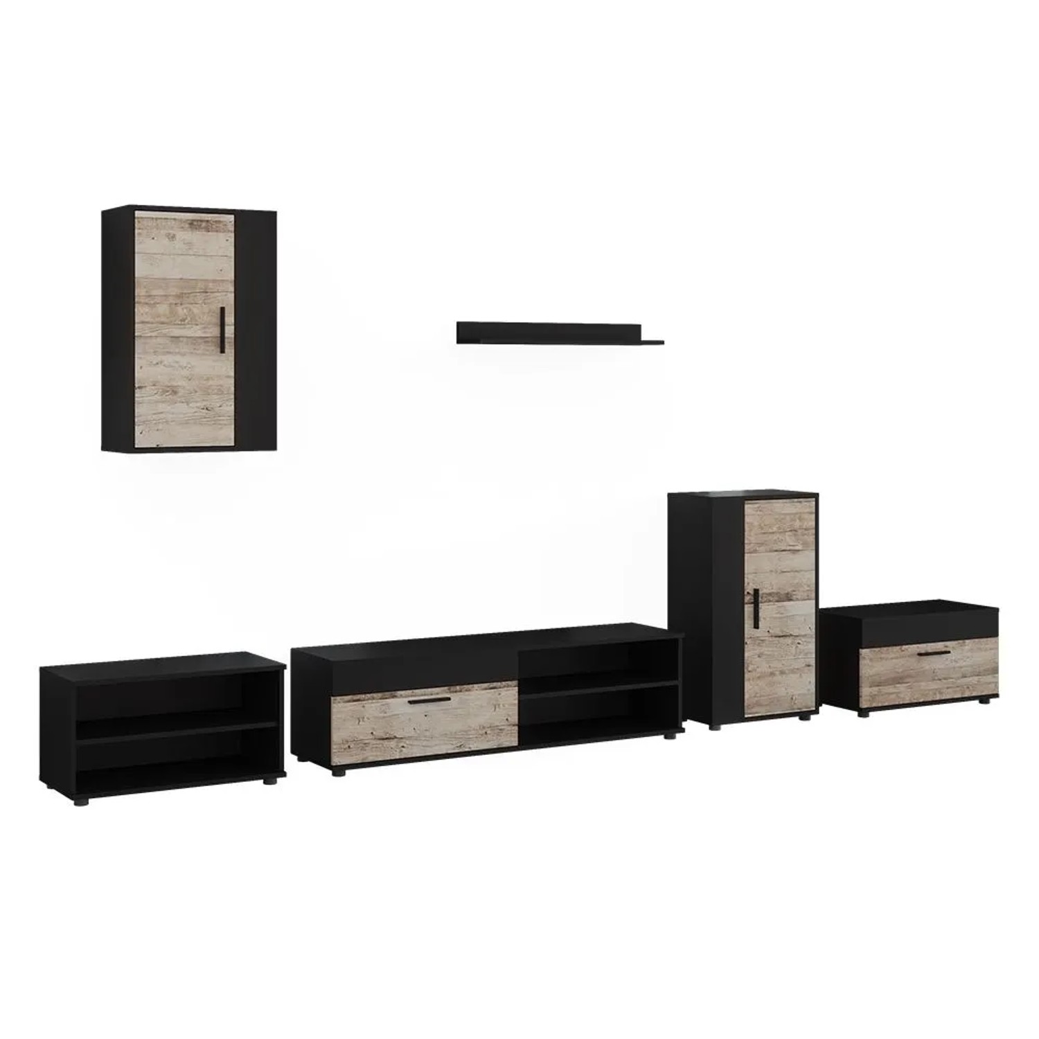 Vicco Wohnwand Berno Schwarz/Sandeiche 140 x 39 6-teiliges Set Art Nr 59220
