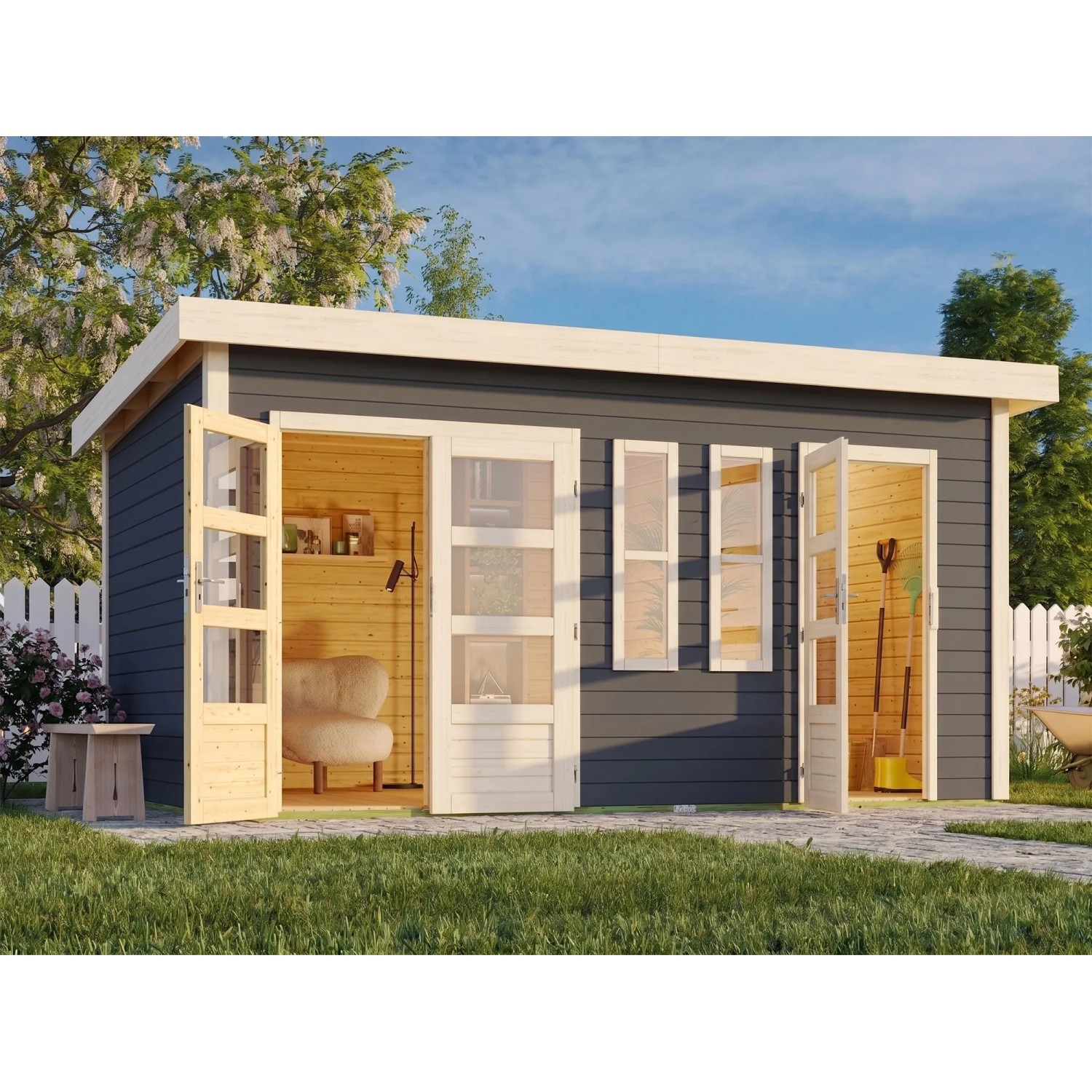 Karibu Gartenhaus Appelhorn 28 mm Wandstärke BxTxH 424 x 274 x 230 cm Grau