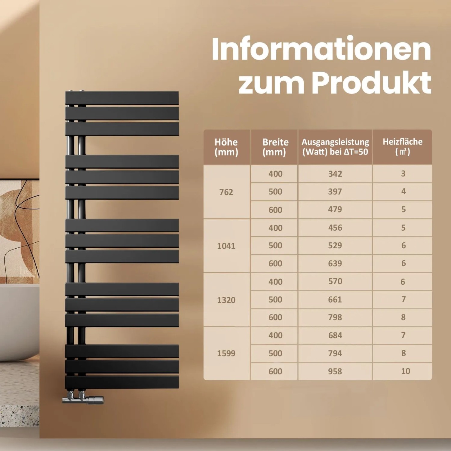 Schwarzer Emke Badheizkörper 160x40cm. Handtuchwärmer mit horizontalen Heizstäben im Badezimmer.