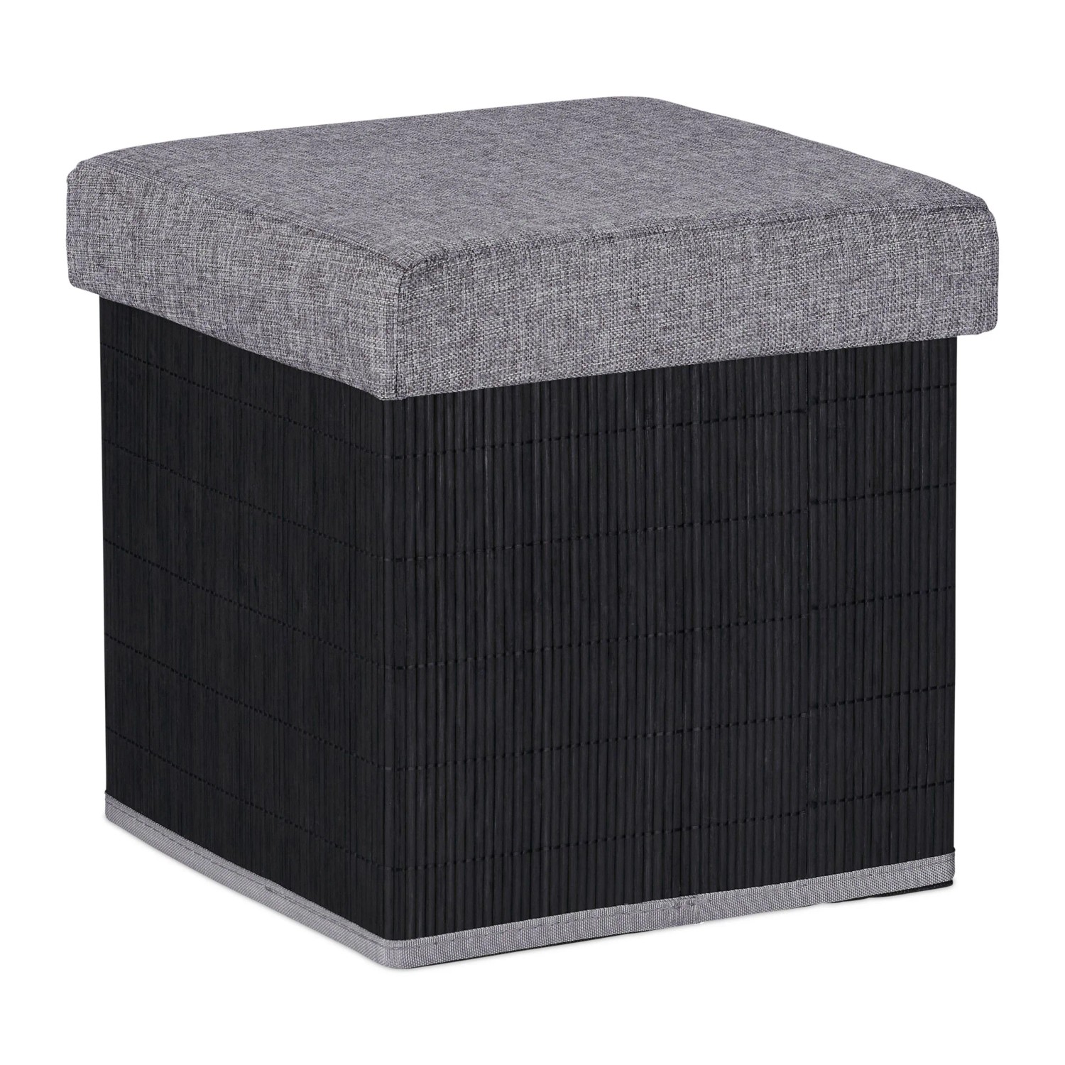 Relaxdays Sitzhocker mit Stauraum Bambus Schwarz Faltbar Gepolstert 36 cm x 35 cm x 35 cm 2,5 kg