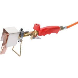 Rothenberger Industrial Dachrinnen Löt-Set, 6-teilig. Lötgerät mit Windschutz und rotem Handgriff.