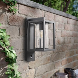 Lucande Wandleuchte Außen Ferda 9619193 mit Bewegungsmelder Spritzwassergeschützt Modern in Schwarz aus Aluminium 1-flammig E27