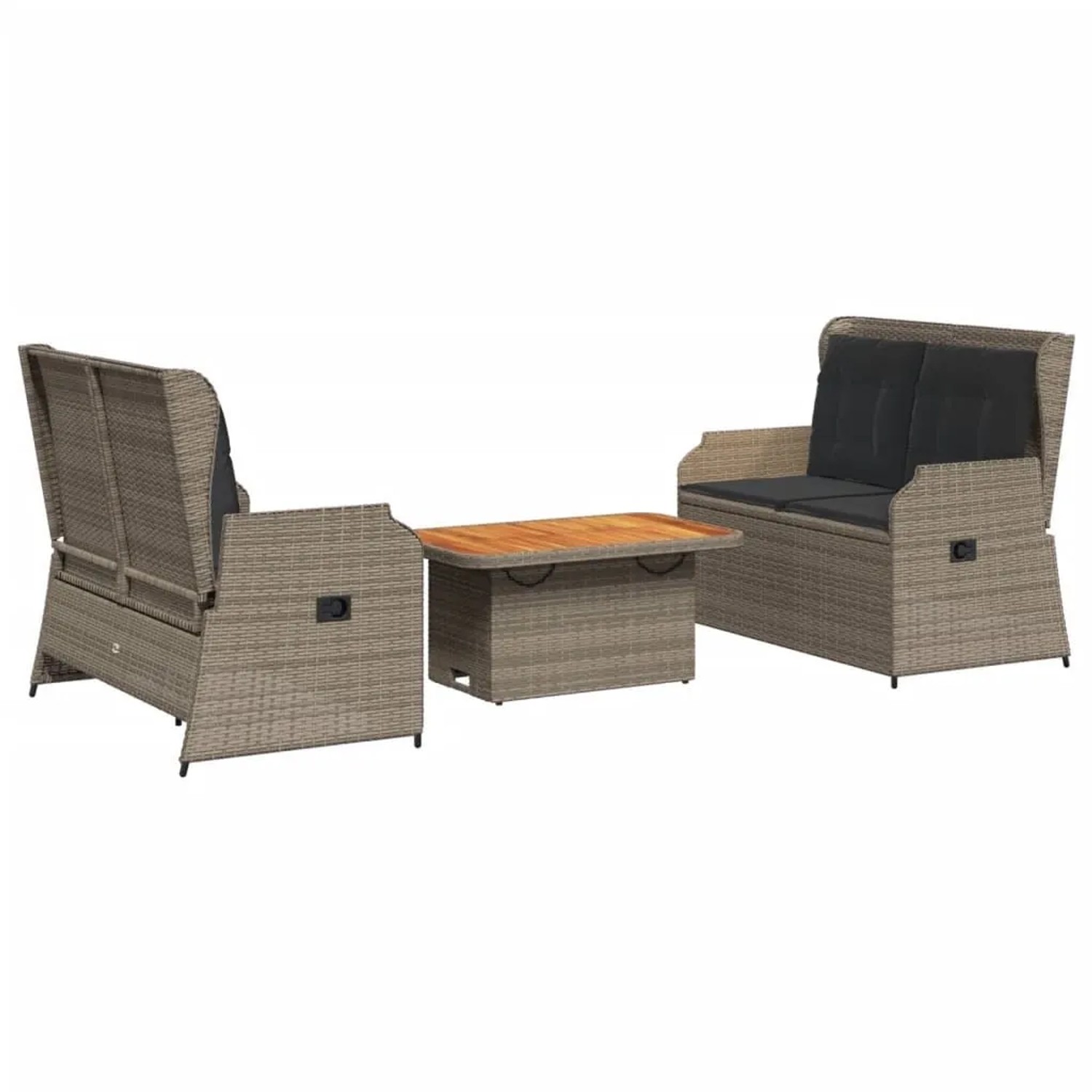 vidaXL 3-Tlg Garten-Lounge-Set mit Kissen Grau Poly Rattan 3262748