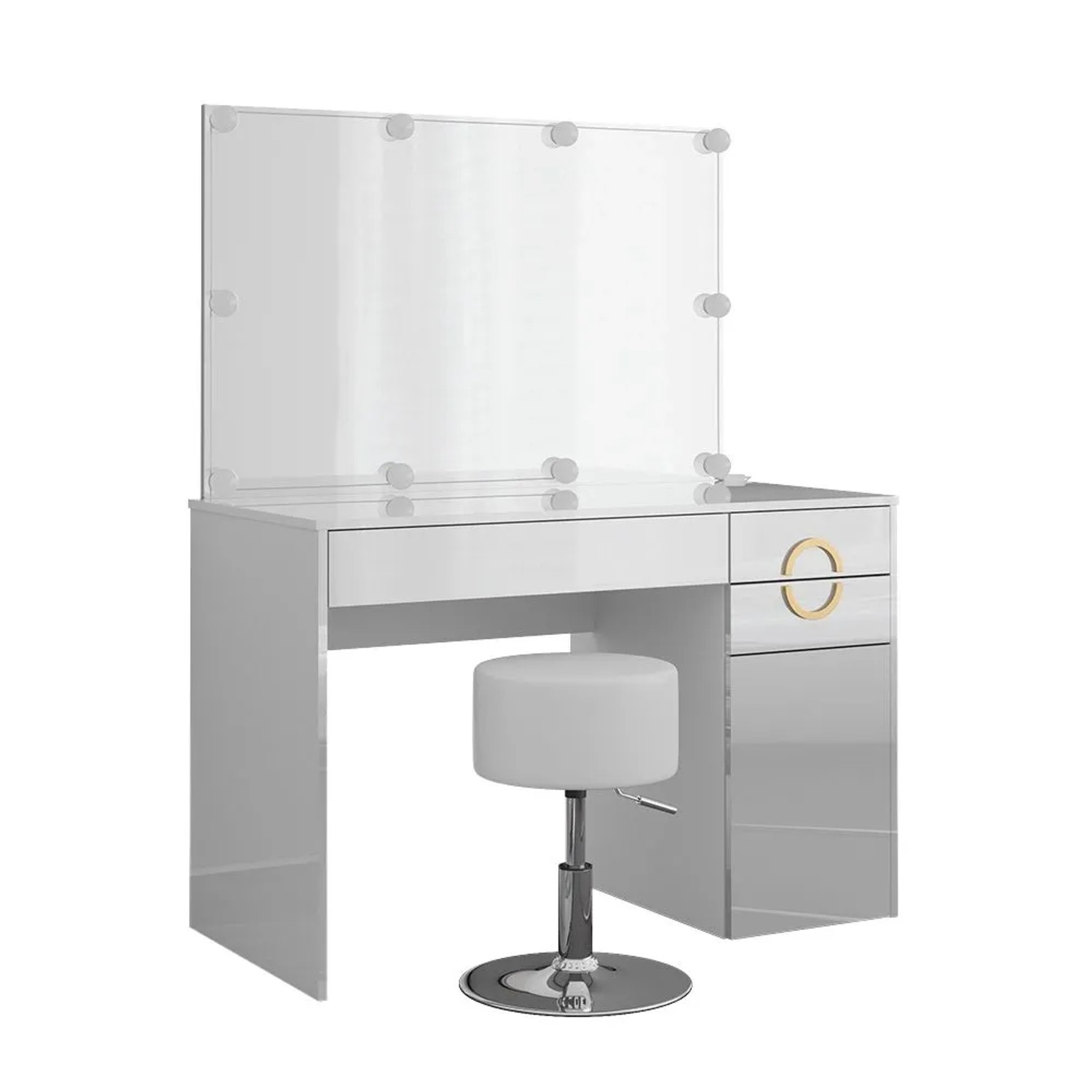 Vicco Schminktisch Adela Weiß 115 x 146 mit Spiegel, LED-Lichterkette und Hocker