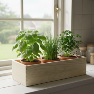HolzFee Holzkiste Schmal 40 x 15 x 13,5 cm Fensterbank-Kiste Blumenkasten Holz