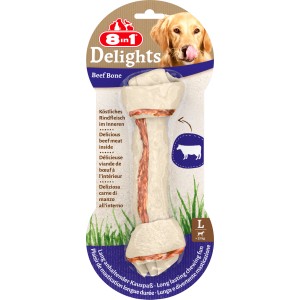 8in1 Kauknochen Delights Rind L, Hundeknochen mit Rindfleischfüllung für große Hunde.