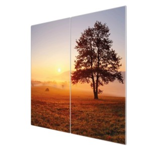 Banjado 2-teilige Herdabdeckplatte aus Glas mit Sonnenaufgang-Motiv, auch als Schneidebrett nutzbar.