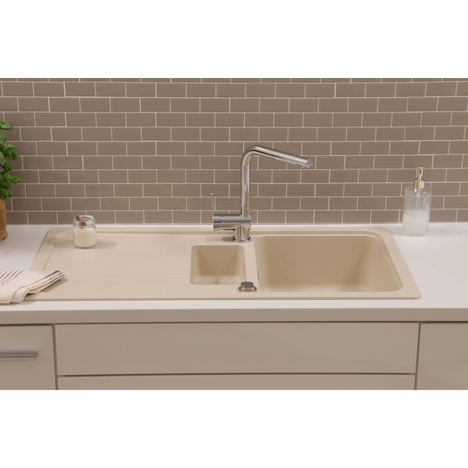 Respekta Einbauspüle Massivgranit Austin 100 cm x 50 cm mit Zusatzbecken Vanile_9