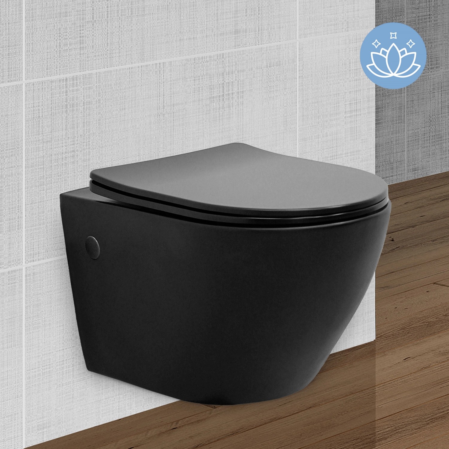 LuxeBath Spülrandloses Hänge WC Schwarz Matt Nano Beschichtung Lang 52cm