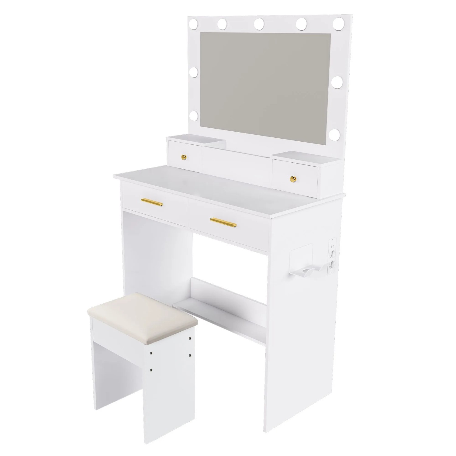 okwish Schminktisch mit 4 Schubladen Beleuchtung Schlafzimmer 80x137x40cm Weiß