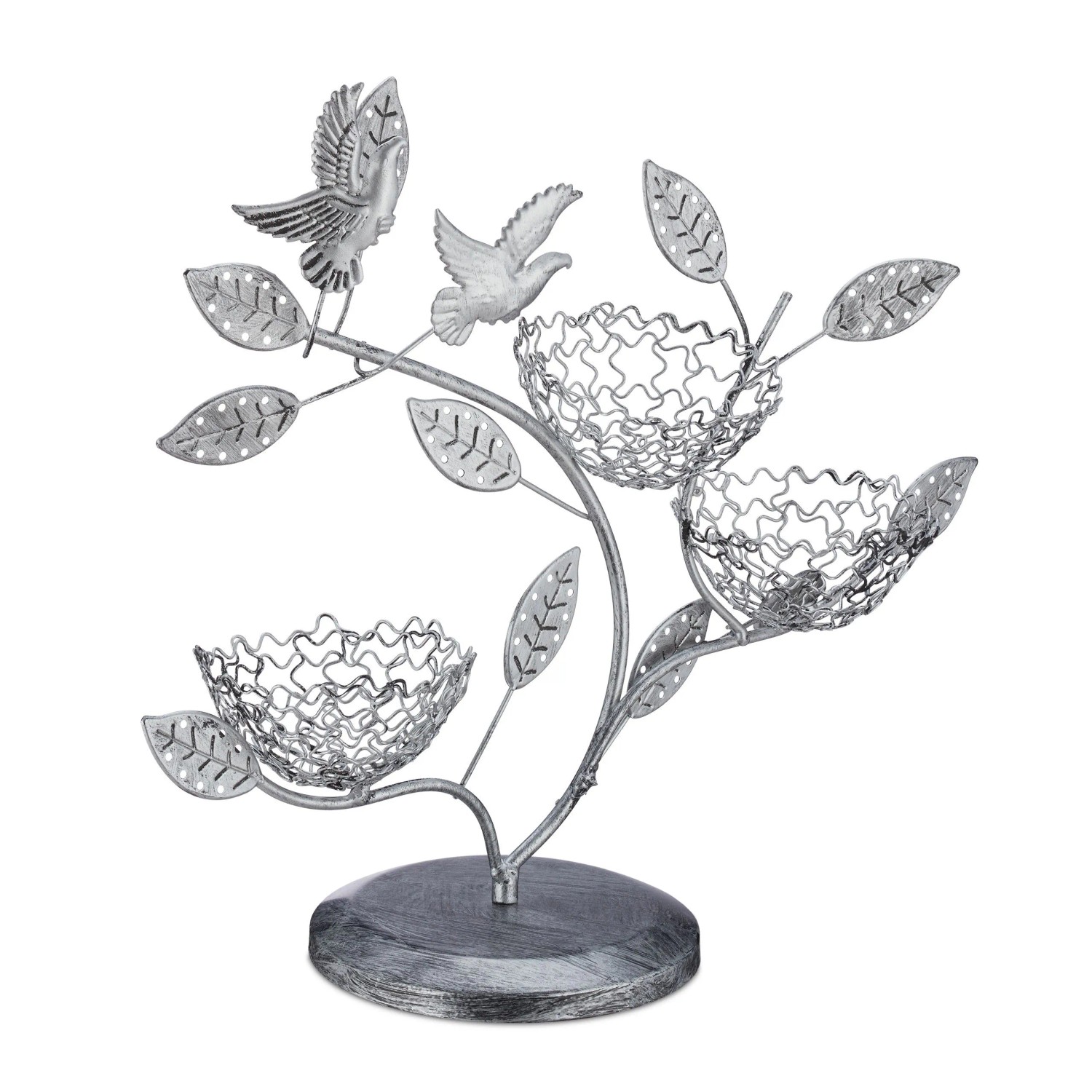 Relaxdays Schmuckbaum Eisen Silber mit Schale 34 cm x 39 cm x 15 cm 0,57 kg
