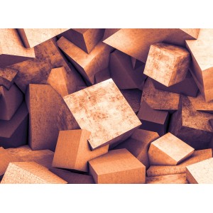 Fototapete mit 3D-Effekt: Orangefarbene Betonblöcke für eine moderne Wandgestaltung.