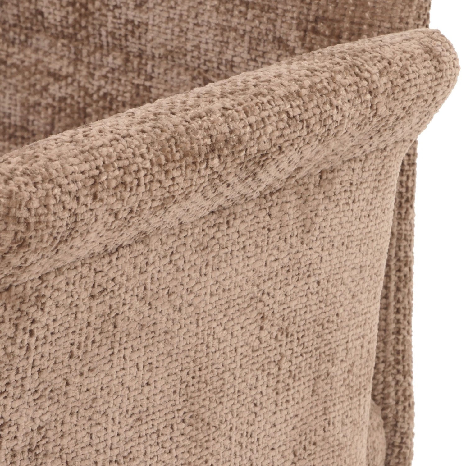 Detailaufnahme: Brauner MCW Esszimmerstuhl G55 mit Armlehne, Chenille-Stoff.