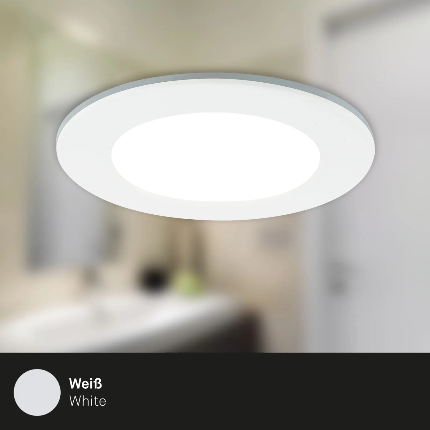 Weißer, dimmbarer LED Einbaustrahler (3er Set) mit RGB und CCT Funktion für Bad & Wohnraum.