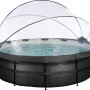 Schwarzer Exit Pool mit Lederoptik, ø 450 cm, mit Abdeckung und Sandfilterpumpe.