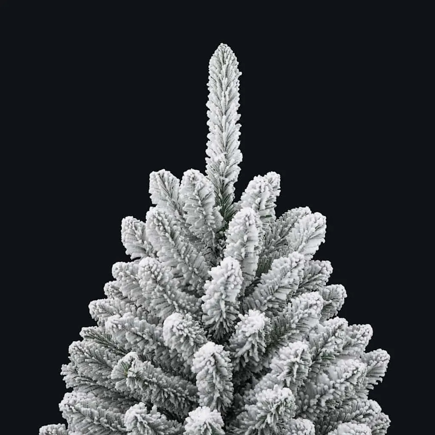 Detailaufnahme: Grün-weißer, künstlicher Weihnachtsbaum (150 cm) mit Schnee-Effekt.