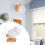NETTLIFE Deckenstrahler aus Holz mit weißem Stoffschirm, drehbar, an blauer Wand. Moderner E14 Spot für flexible Beleuchtung.