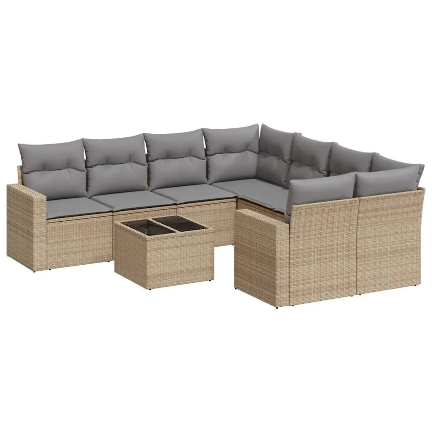 vidaXL 9-Tlg Garten-Sofagarnitur mit Kissen Beige Poly Rattan 3251096