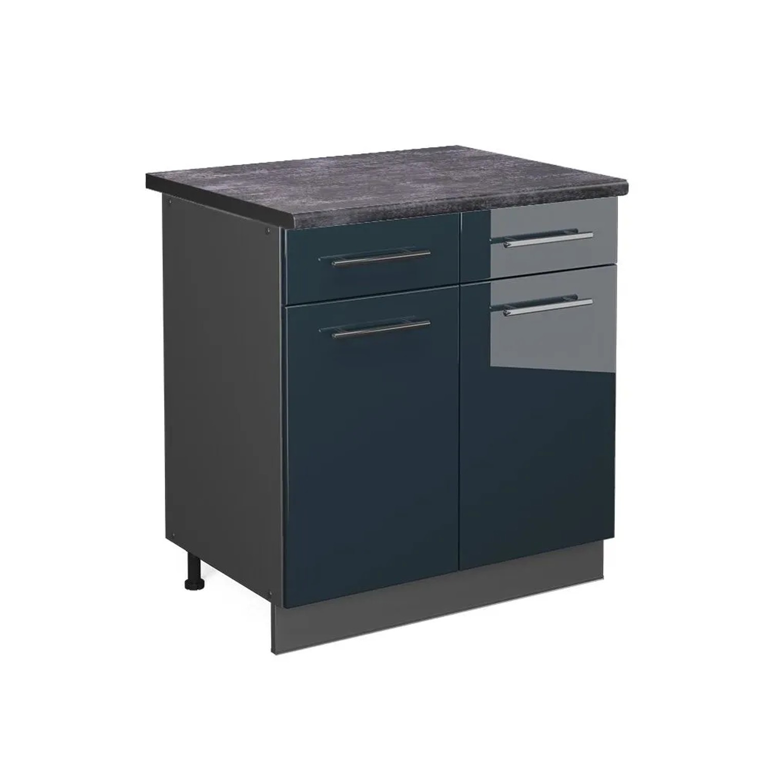 Vicco Küchenunterschrank Fame-Line DunkelBlau Hochglanz Anthrazit 80 cm AP Anthrazit