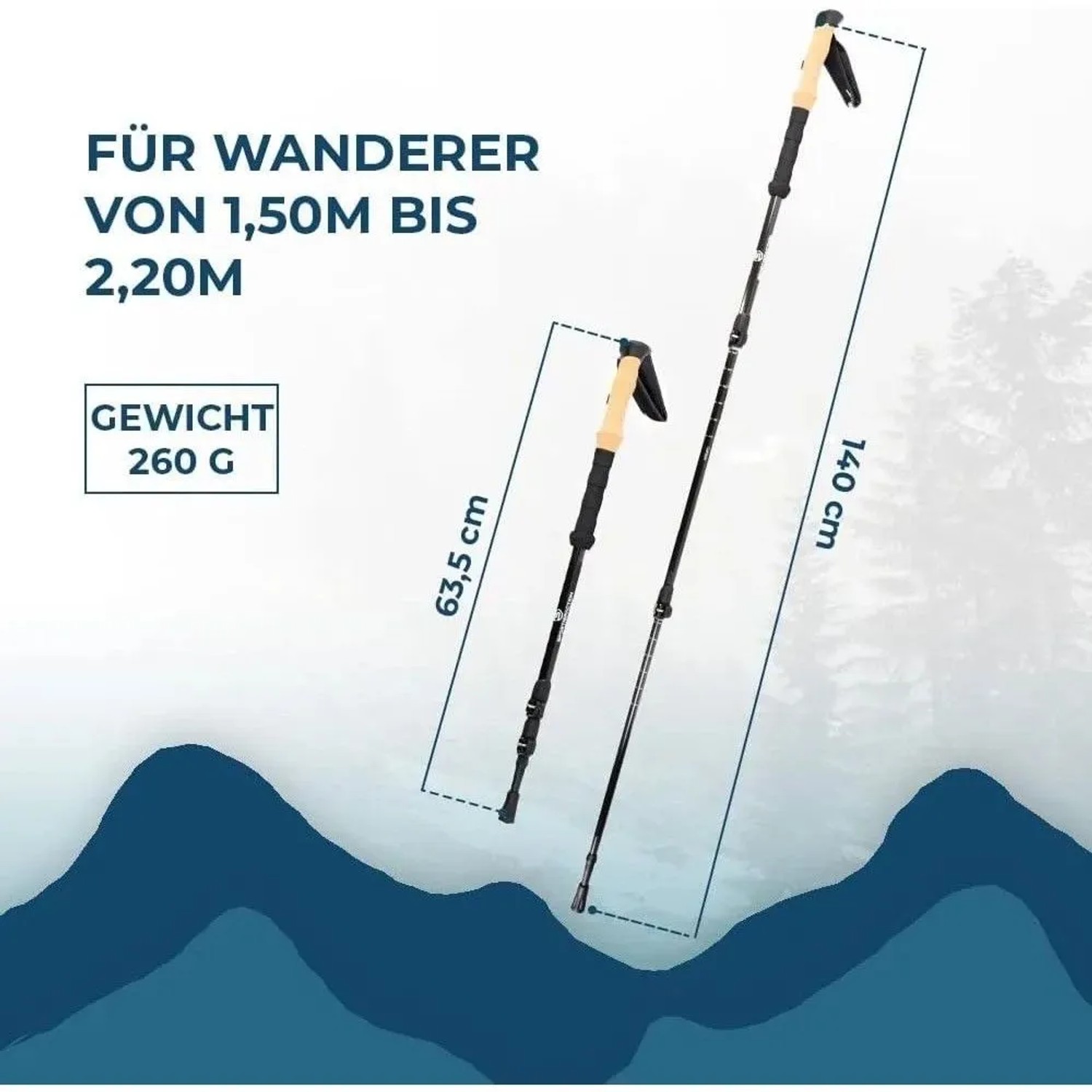Sportisfaction Carbon Wanderstöcke, ultraleicht, teleskopierbar, 63-140cm.
