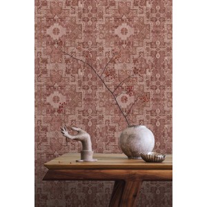 ESTAhome Tapete Orientalisches Kelim-Patchwork Dunkel Terrakotta-Rosa 50 X 900 Cm - 131364