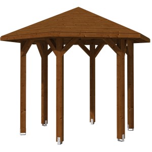 Skan Holz Pavillon Nancy, 360x312 cm, Nussbaum Leimholz Gartenlaube mit Massivholzdach.