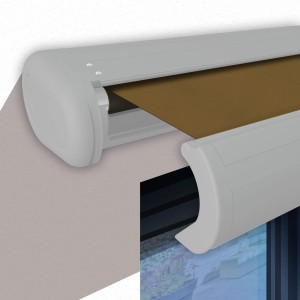 Elektrische Kassettenmarkise, weiße Kassette, sandfarbenes Tuch, 4,0x3,0m. Vollkassettenmarkise für den Sonnenschutz.