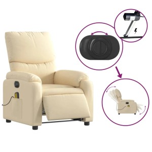 Elektrischer Massagesessel in Creme mit Details zur Verstellung und Massagefunktion.