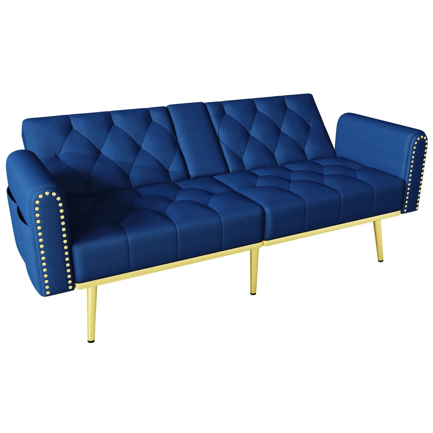 Merax Schlafsofa 2 Sitzer Verstellbar Getränkehalter Blau