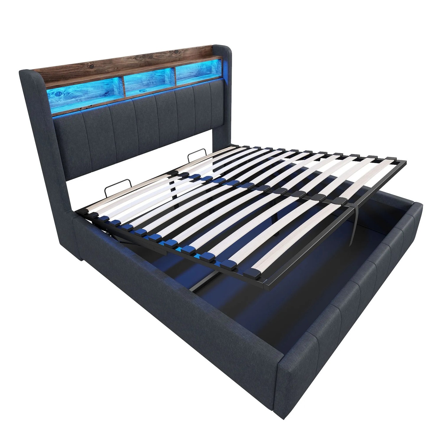 okwish Polsterbett 140x200cm mit LED Beleuchtung und Stauraum Doppelbett Grau ohne Matratze