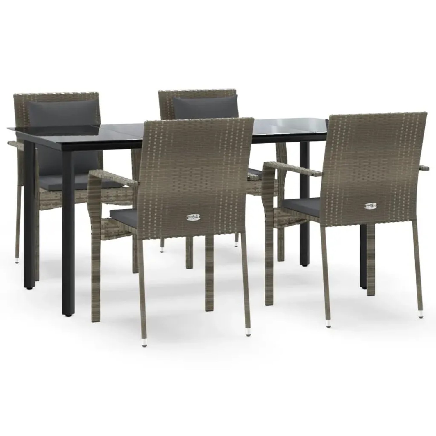 vidaXL 5-Tlg Garten-Essgruppe mit Kissen Schwarz und Grau Poly Rattan 3185116