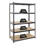 Schwarzes PROREGAL Schwerlastregal Taurus 180x120x60 cm mit 5 MDF-Fachböden, belastbar bis 175 kg.
