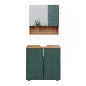 Vicco Badmöbel-Set Irma, Eiche/Grün, 2-teilig: Unterschrank (60 cm) und Spiegelschrank.