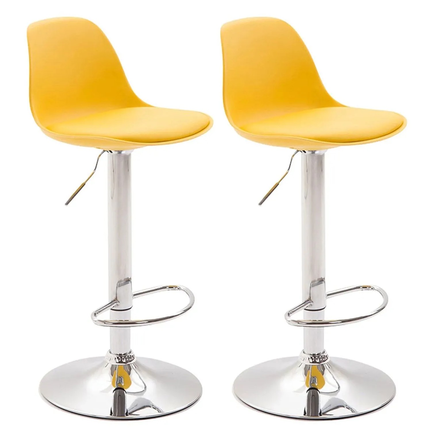 DELUKE 2er Set Barhocker LUNOR Kunstleder Gelb 39x43x82cm Silber Barstuhl Mit Lehne Tresenhocker Tresenstuhl