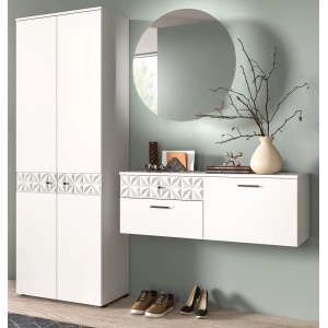 Inn.Furn Garderoben-Set in Weiß Hochglanz 195 cm Relief