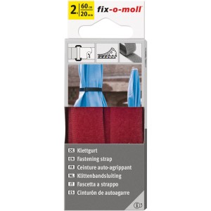 Fix-o-moll Klett-Gurt, rot, 60cm, 2er-Pack. Wiederverwendbarer Kabelbinder mit Öse.