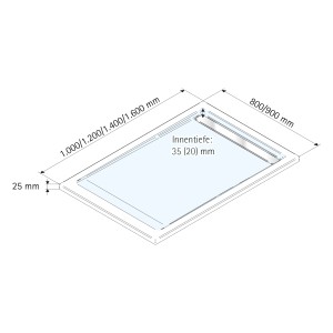 Skizze Schulte Duschwannen-Set Extraflach Rechteck 140x90 Alpinweiß mit Maßangaben.